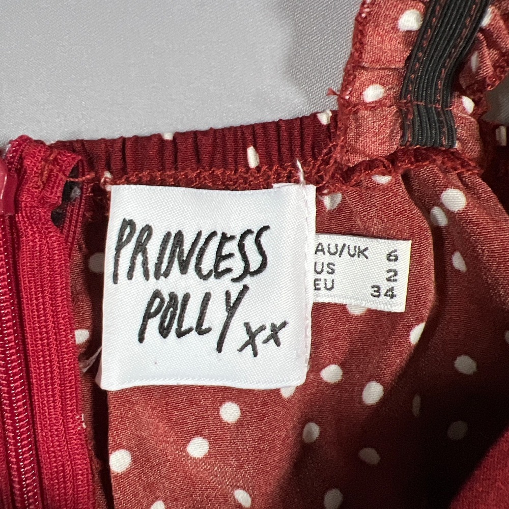 Princess Polly Mini Dress Women 2 Red White Polka Dot Tie Front Sleeveless Party - Picture 8 of 10